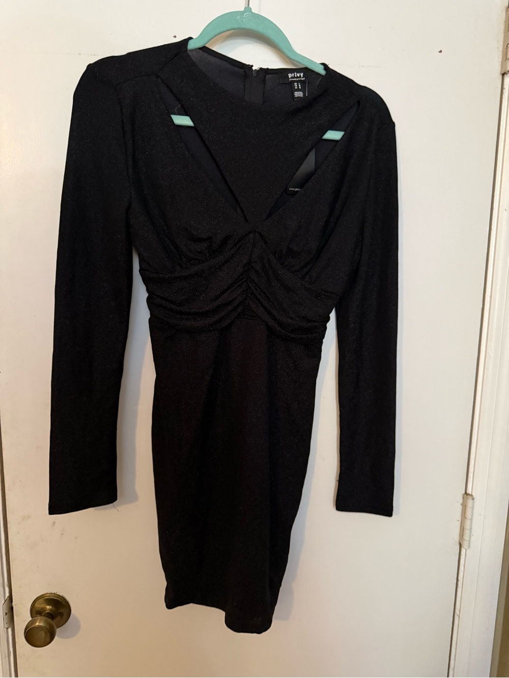 privy Black Long-Sleeve Ruched Front Cutout Mini Dress